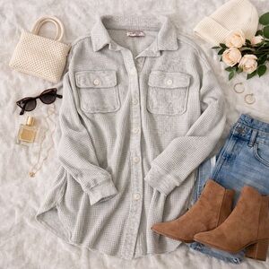 Y2K Limited Too Girls Gray Button-Up Waffle Knit Button Up Shirt Size XL